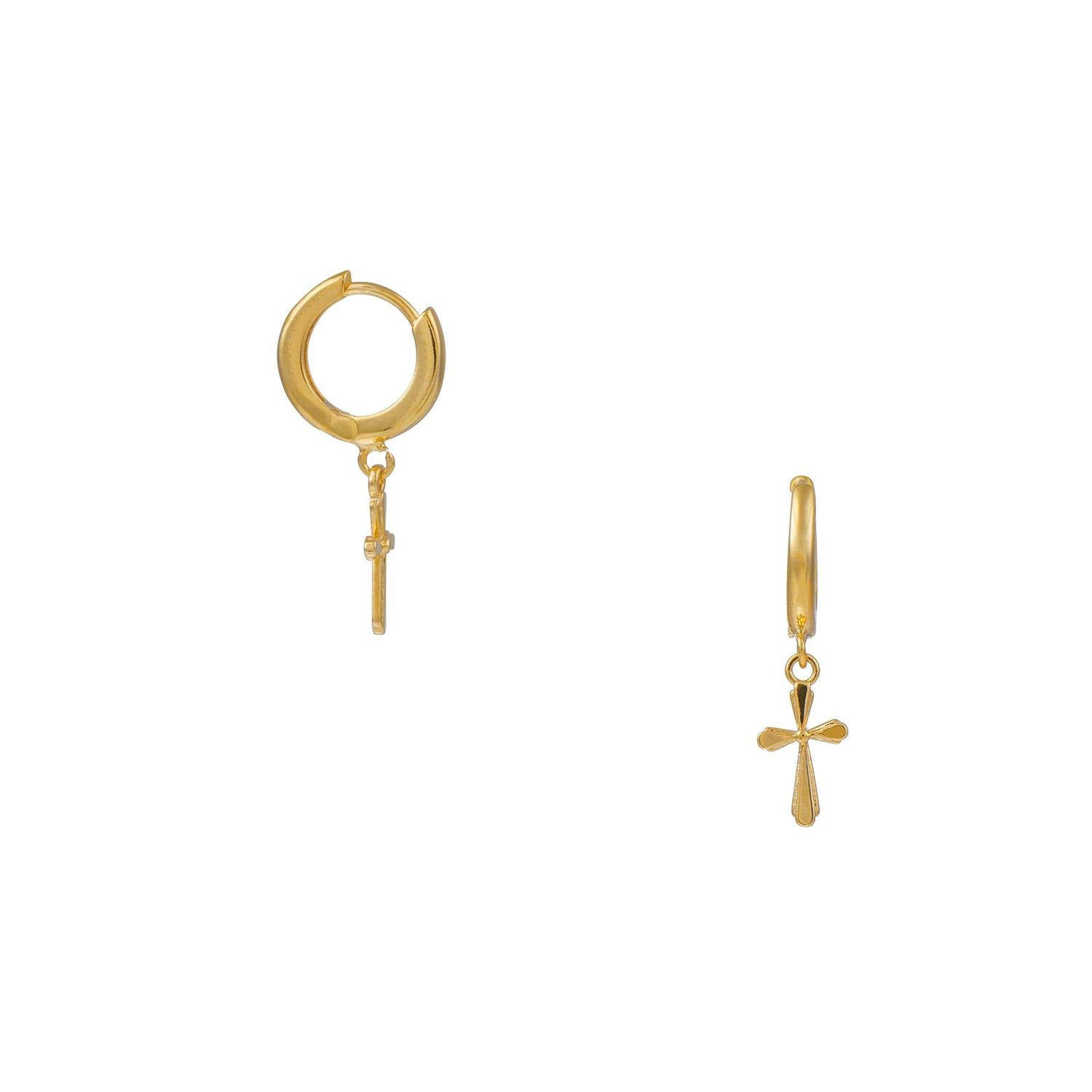 ORE28457 Dainty Cross Drop Huggie Hoop Earrings - Gold